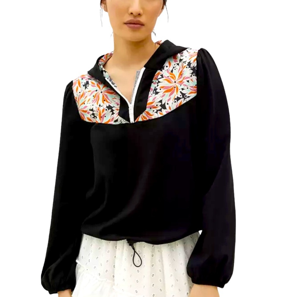 Anthropologie Maeve Contrast Quarter Zip Pullover Hoodie